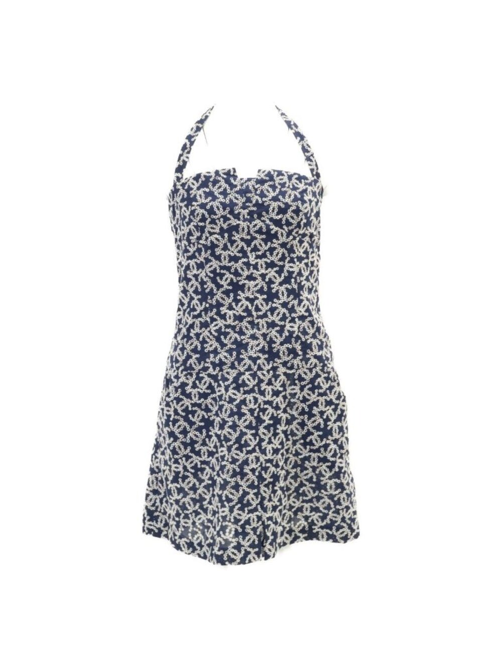 Chanel CC Logo Embroidery Halter Neck Dress 34